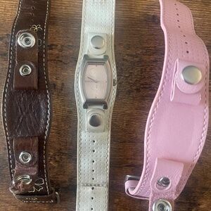 Ladies Tilt Silver Tone Watch – Pink Dial & Wide Leather Band